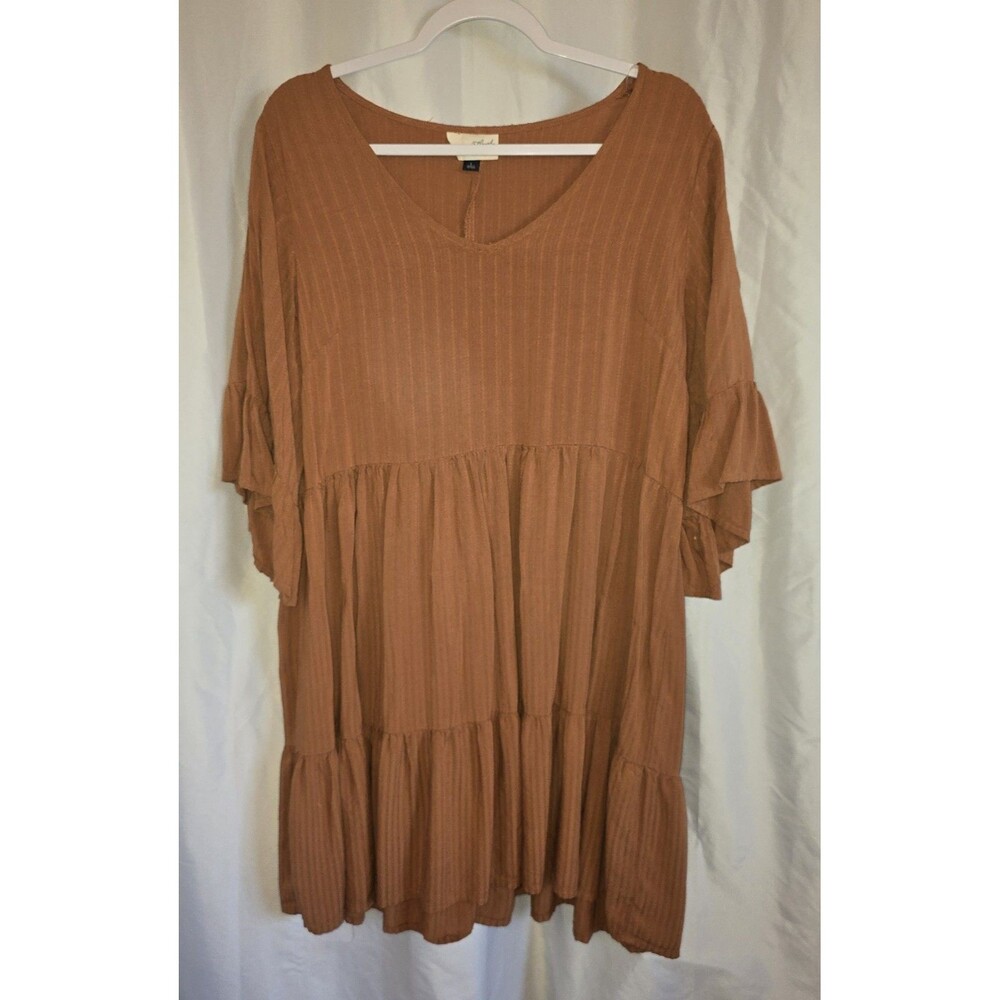 Universal Thread Tiered Tunic Dress V Neck 3/4 Sleeve Loose Flowy Shift Dress L - Picture 3 of 6